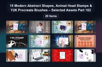 15 Modern Abstract Shapes, Animal Head Stamps & Y2K Procreate Brushes – Selected Assets Part 182
