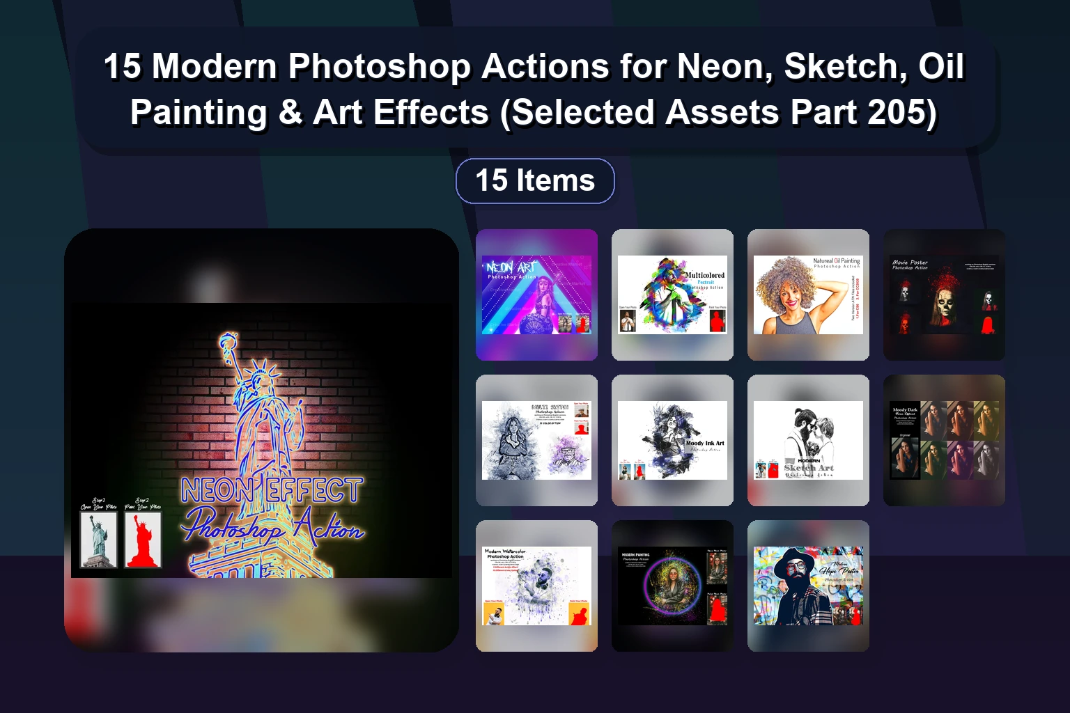 15 Creative Photoshop Actions Bundle – Sketch, Art, Oil & Cyberpunk Effects for Designers