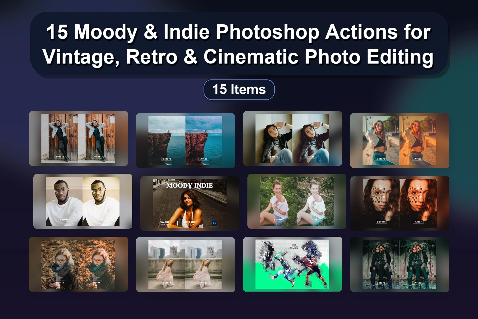 15 Cinematic & Vintage Photoshop Actions for Mood, Light & Effect (Selected Assets Part 71)