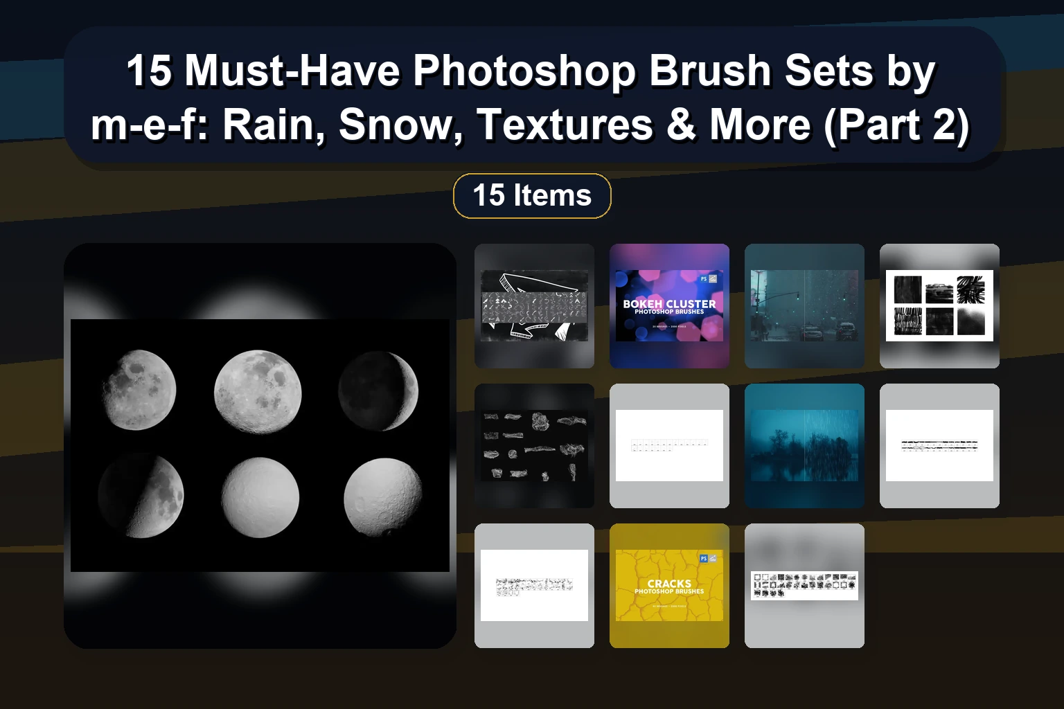 M-E-F Photoshop Stamp Brushes Collection Part 1: Snowflakes, Moons, Butterflies & More (15 Packs)