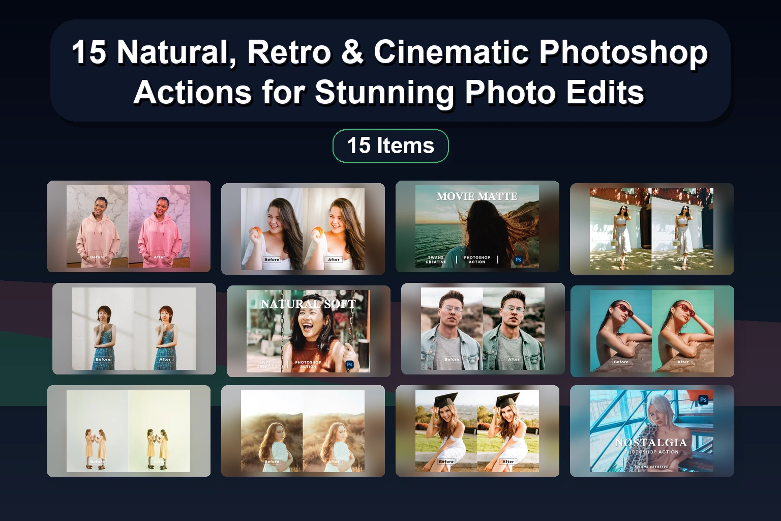 15 Cinematic & Vintage Photoshop Actions for Mood, Light & Effect (Selected Assets Part 71)