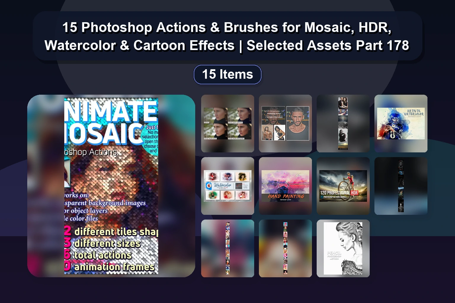 15 Creative Photoshop Actions Bundle: Wood, Watercolor, Oil, Pixel & More for Digital Artists