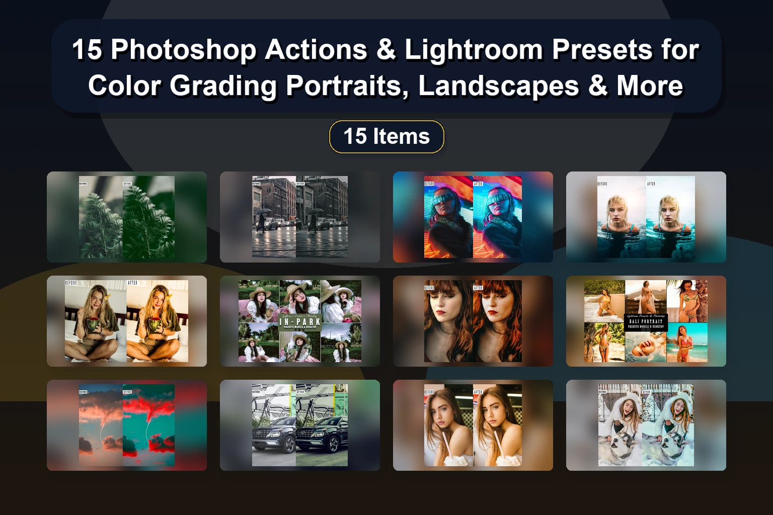 15 Photoshop Actions & Lightroom Presets for Color Grading Portraits, Landscapes & More 15 Photoshop Actions Lightroom Presets for Color Grading Po collage 826783a8 1781861757