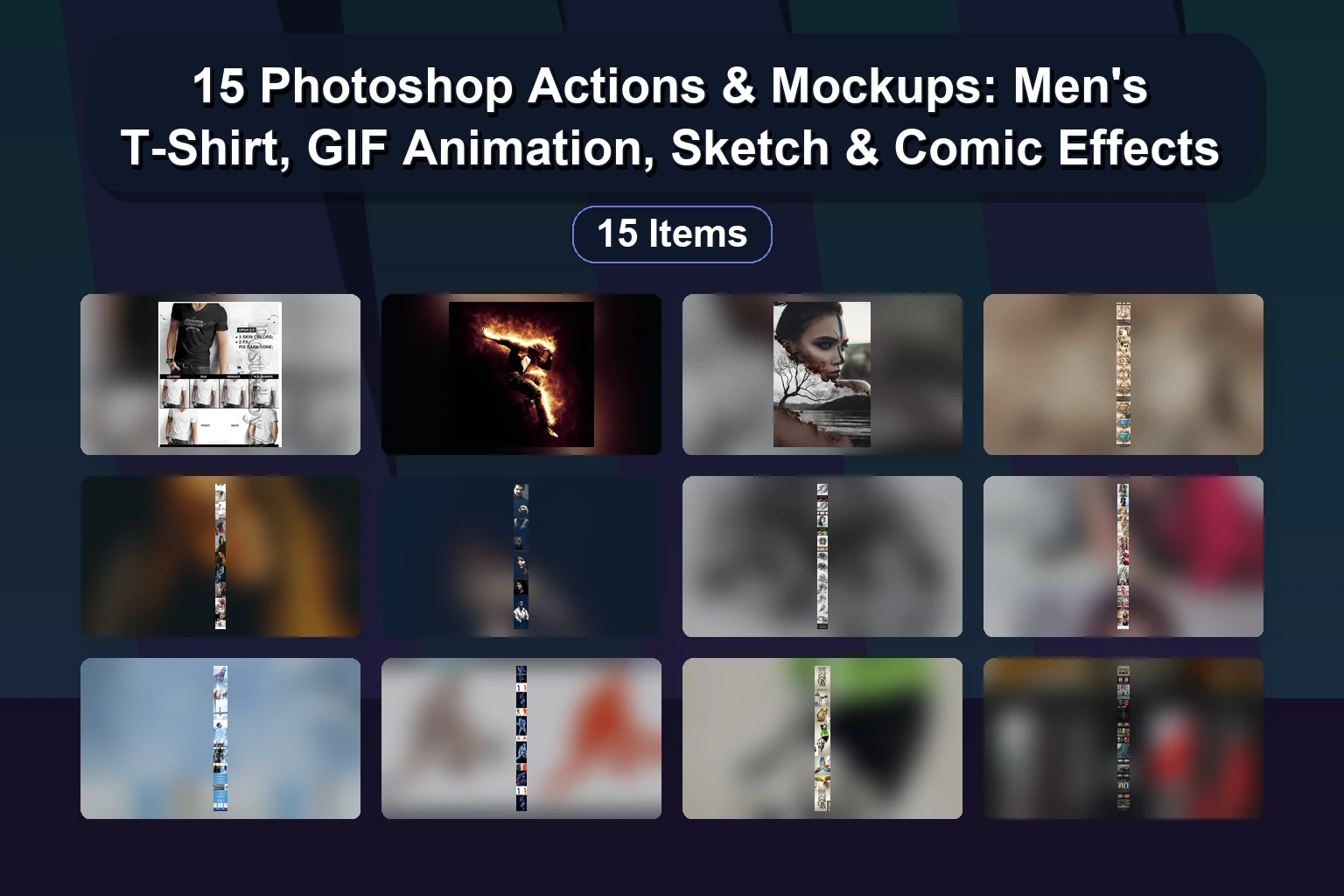 15 Photoshop Actions & Mockups: Men's T-Shirt, GIF Animation, Sketch & Comic Effects 15 Photoshop Actions Mockups Mens T Shirt GIF Animation Ske collage 320cf2dc 1781862477