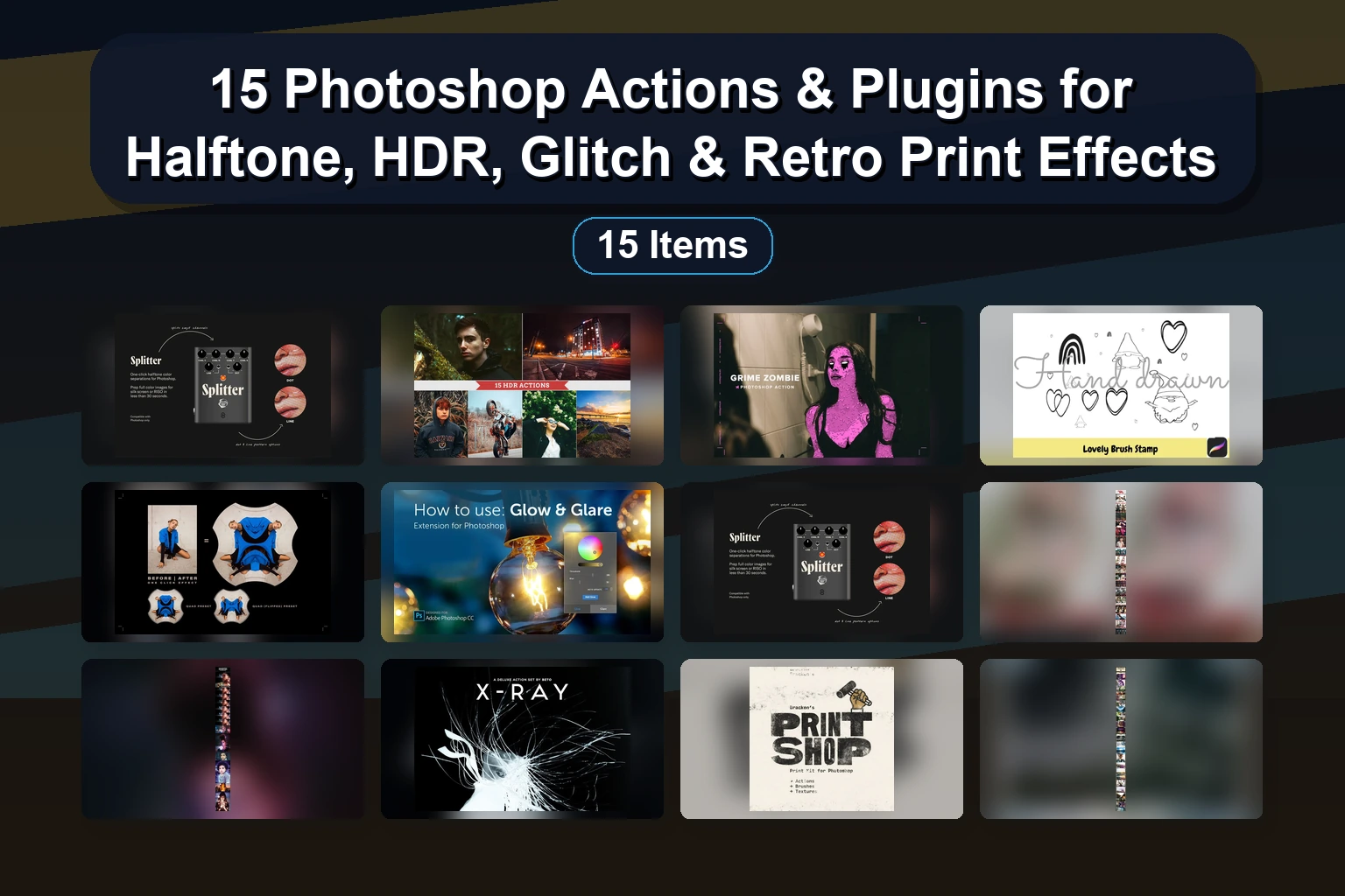 15 Photoshop Actions & Brushes for Mosaic, HDR, Watercolor & Cartoon Effects | Selected Assets Part 178