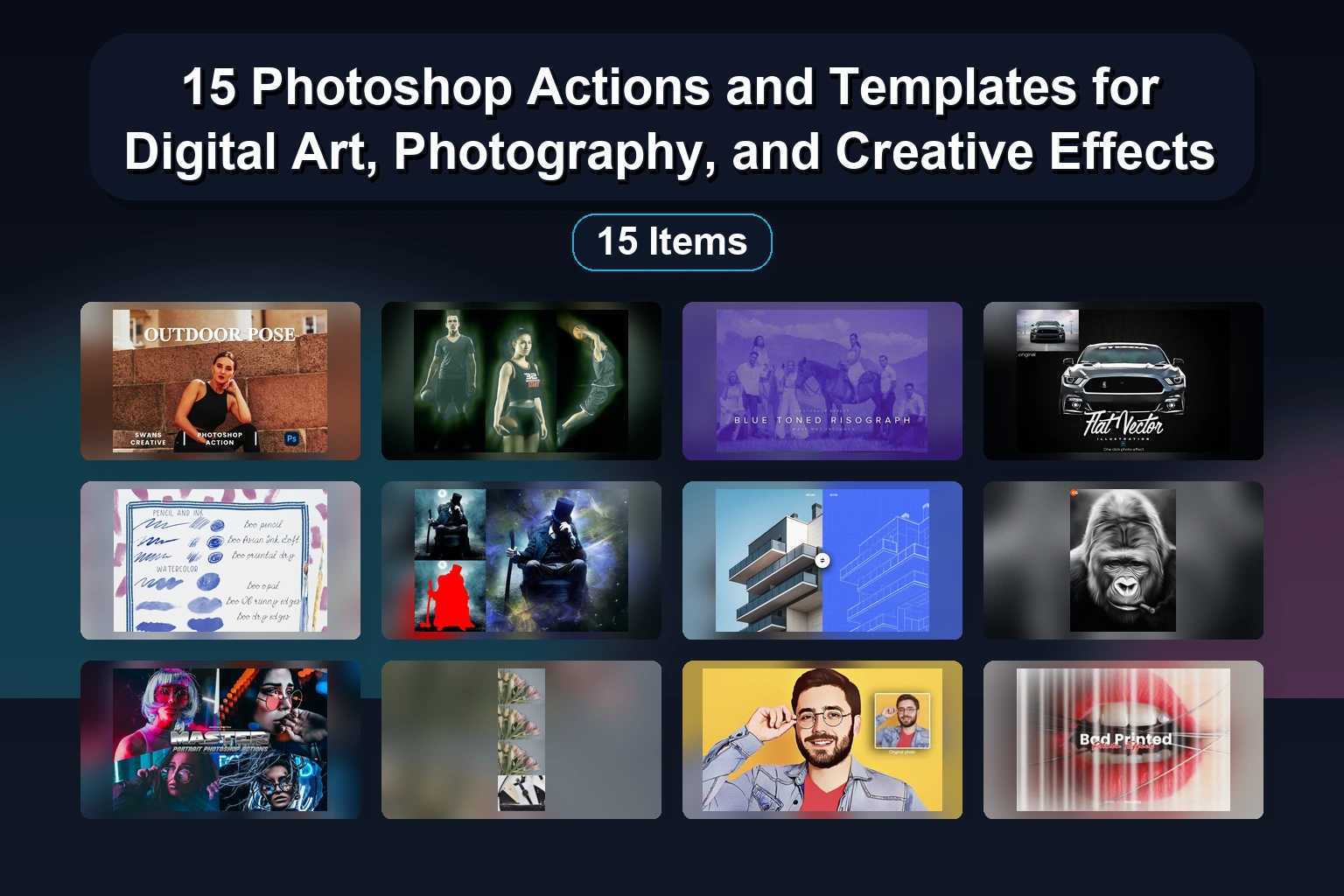 15 Fresh Photoshop Actions & Effects for Stunning Photo Edits (Green Auras, Dual Light, Collage Art & More)