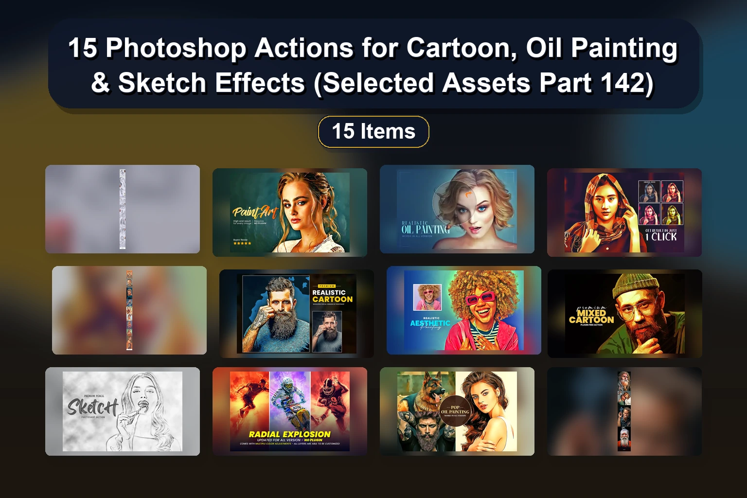 16 Artistic Photoshop & Procreate Actions: Oil Paint, Cartoon & Comic Effects Bundle