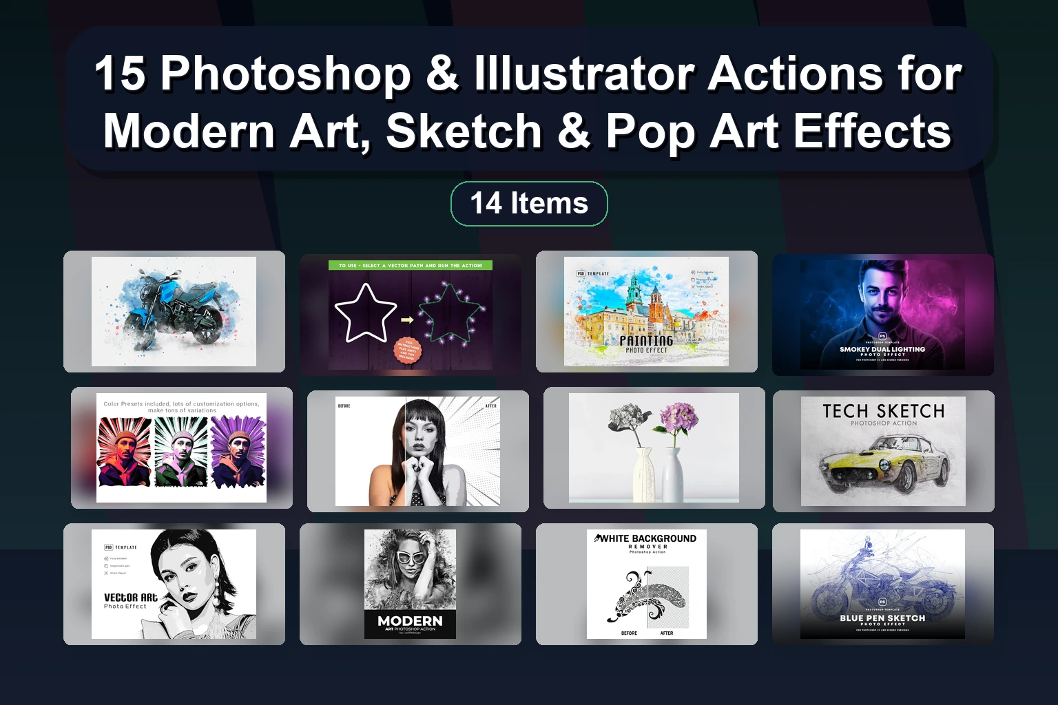 15 Best Photoshop Actions for Dynamic Effects, Sketch Art & Cartoon Styles (Selected Assets Vol. 14)