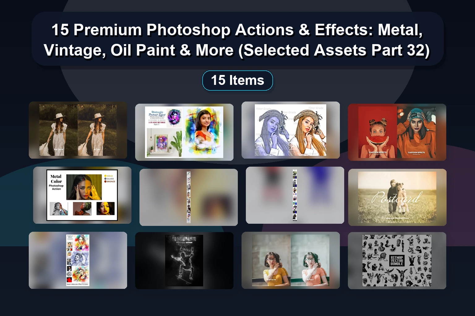 18 Premium Photoshop Actions & Effects: Metal, Grunge, Abstract, Vintage & More (Vol. 31)