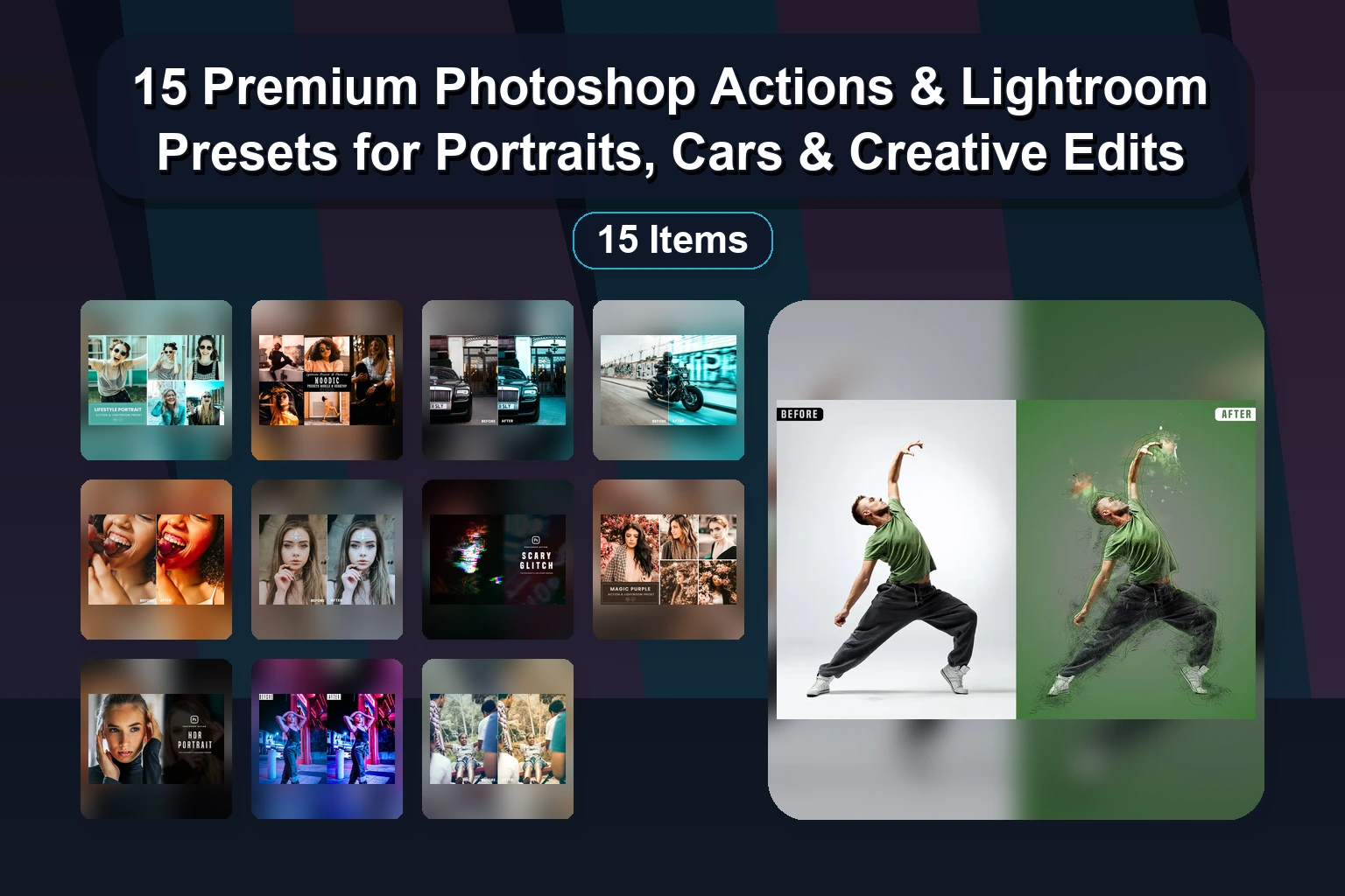15 Photoshop Actions & Lightroom Presets for Portraits, Color Toning & Creative FX (Part 128)
