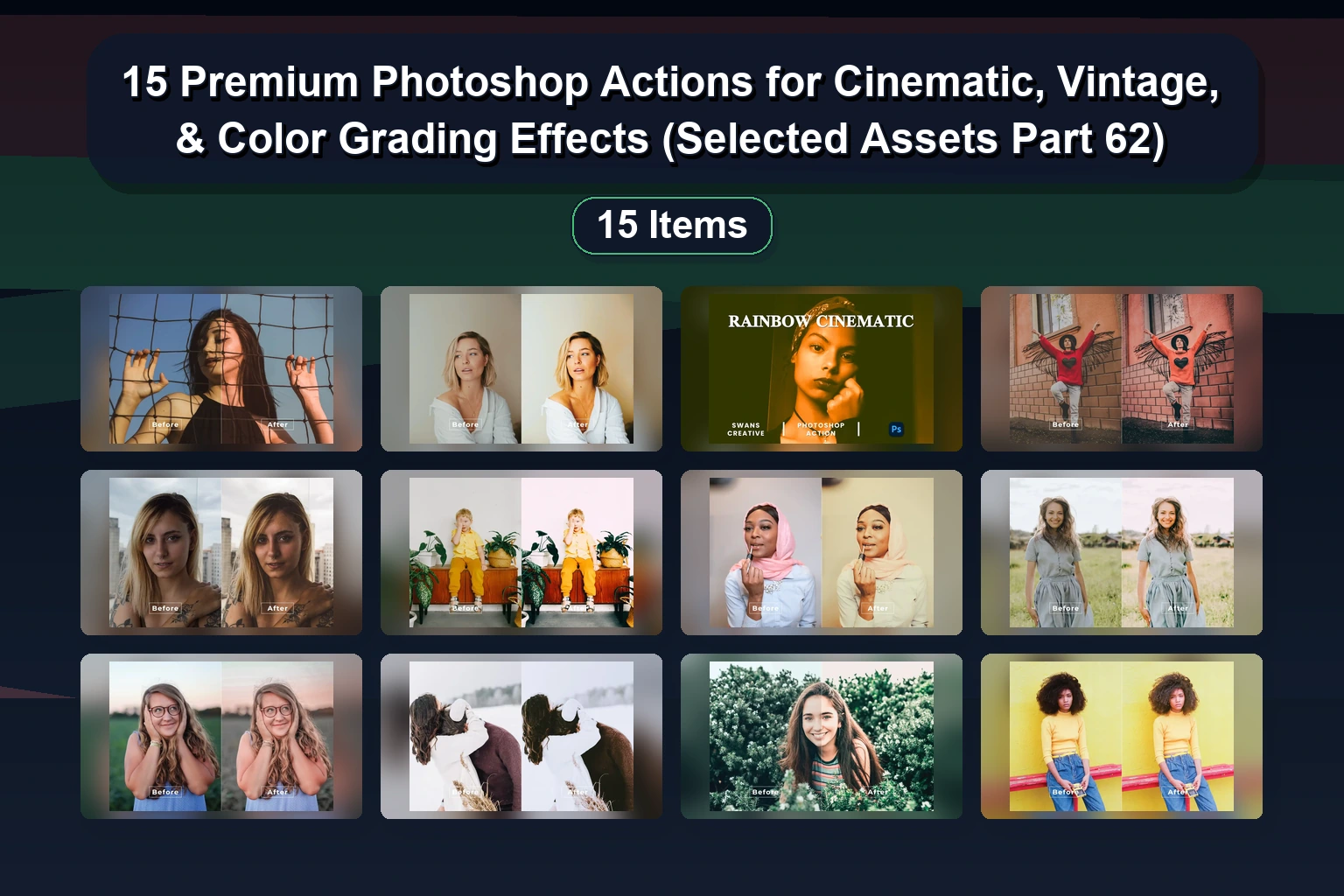 15个用于电影、复古和调色效果的高级Photoshop动作（精选素材第62部分）