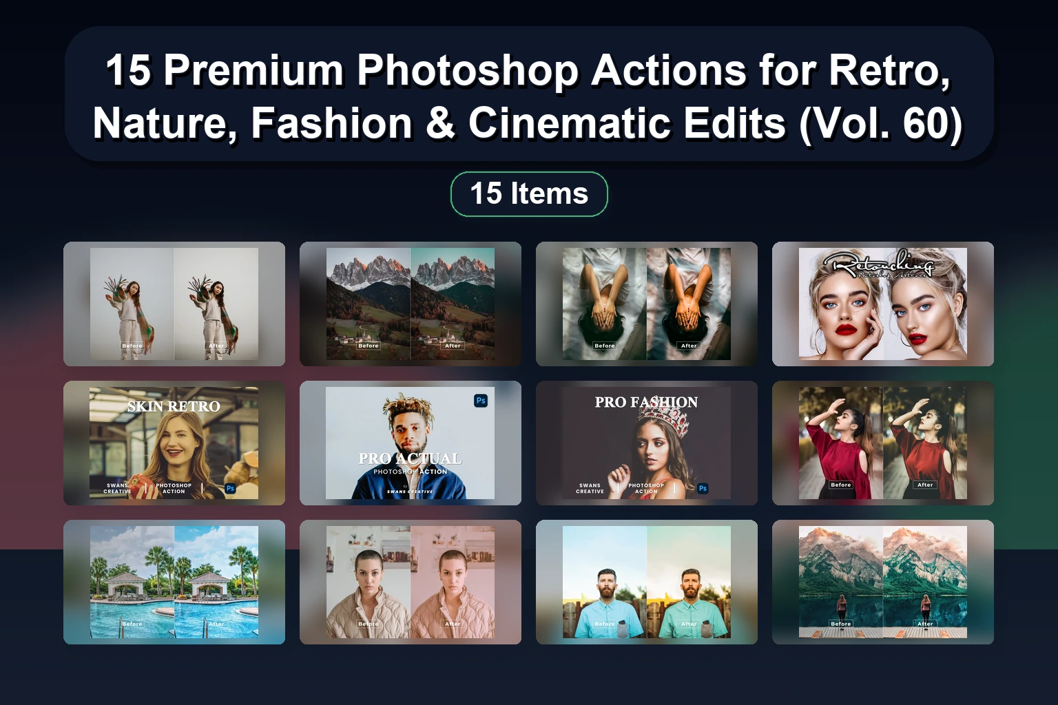 16 Serene & Vibrant Photoshop Actions for Effortless Photo Editing | Selected Assets Part 59