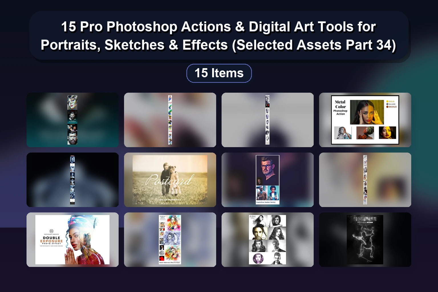 15 Pro Photoshop Actions & Digital Art Tools for Portraits, Sketches & Effects (Selected Assets Part 34) 15 Pro Photoshop Actions Digital Art Tools for Portraits Sk collage fcdcfbb7 1781859621