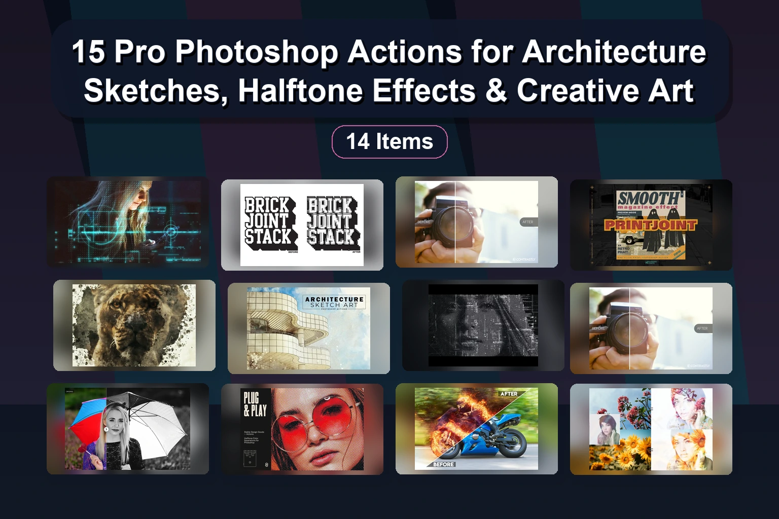 15 Pro Photoshop Actions for Architecture Sketches, Halftone Effects & Creative Art