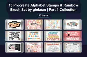 15 Procreate Alphabet Stamps & Rainbow Brush Set by ginkean | Part 1 Collection