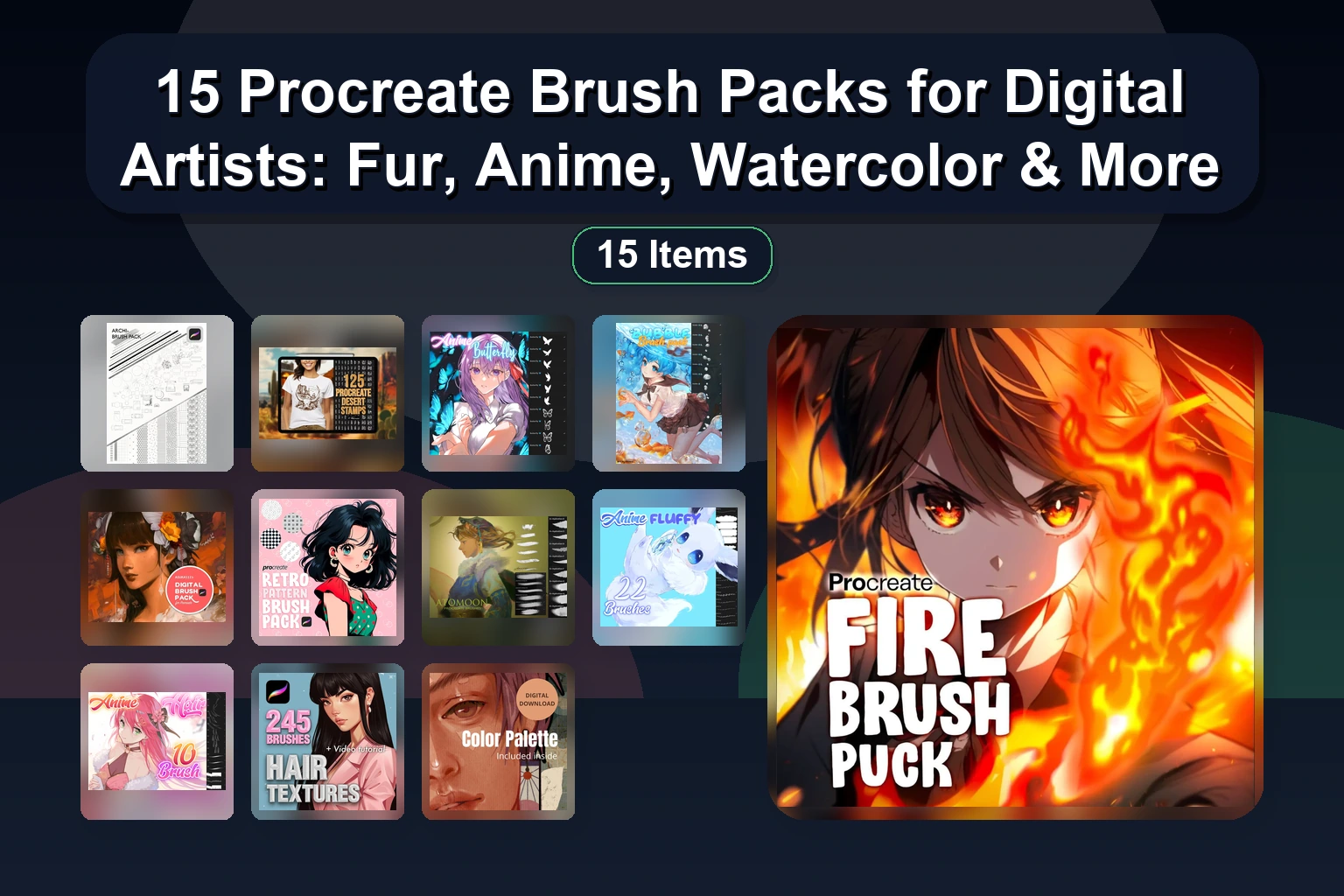 15 Procreate Brush Sets for Digital Art: Gouache, Oil, Watercolor & Anime Textures (Part 102)