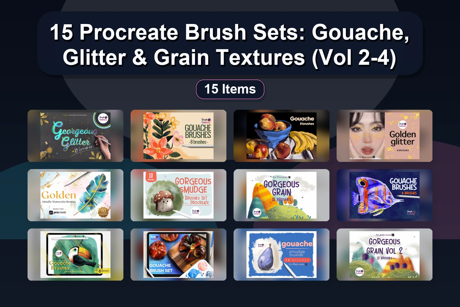 15 Procreate Brush Sets for Fur, Galaxy, Glitter & Geometric Art (Selected Assets Part 39)