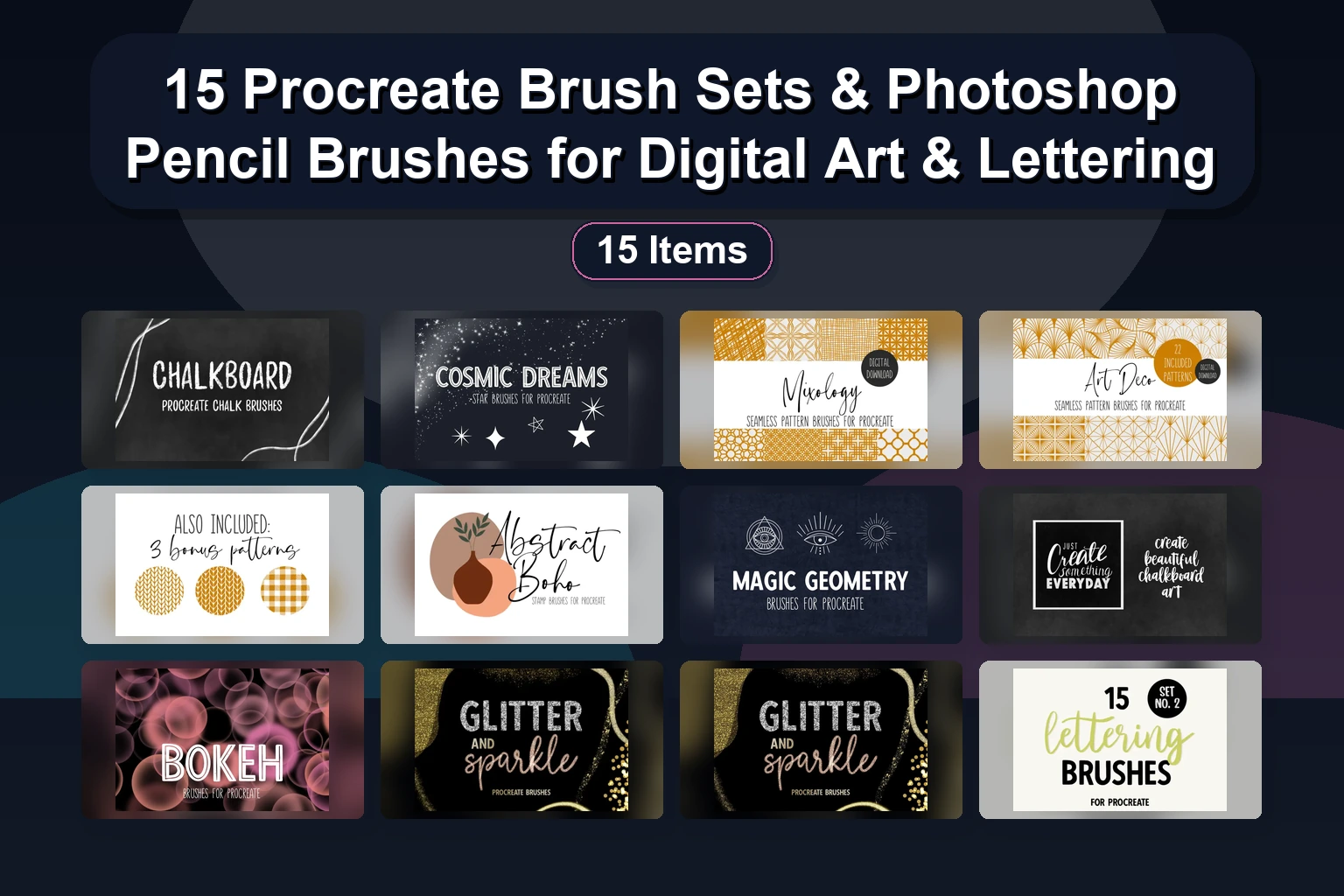 15 Procreate Brush Sets & Photoshop Pencil Brushes for Digital Art & Lettering