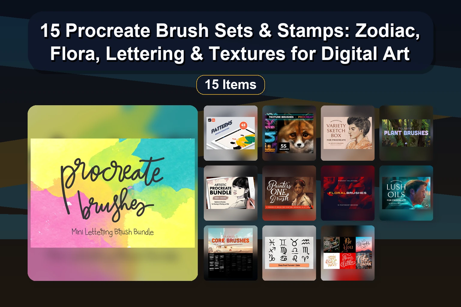 34 Retro Fish Stamp & Dinosaur Brushes for Procreate & Photoshop – Creative Stamp Pack Collection
