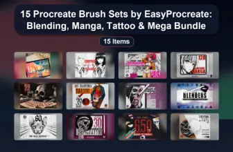 15 Procreate Brush Sets by EasyProcreate: Blending, Manga, Tattoo & Mega Bundle