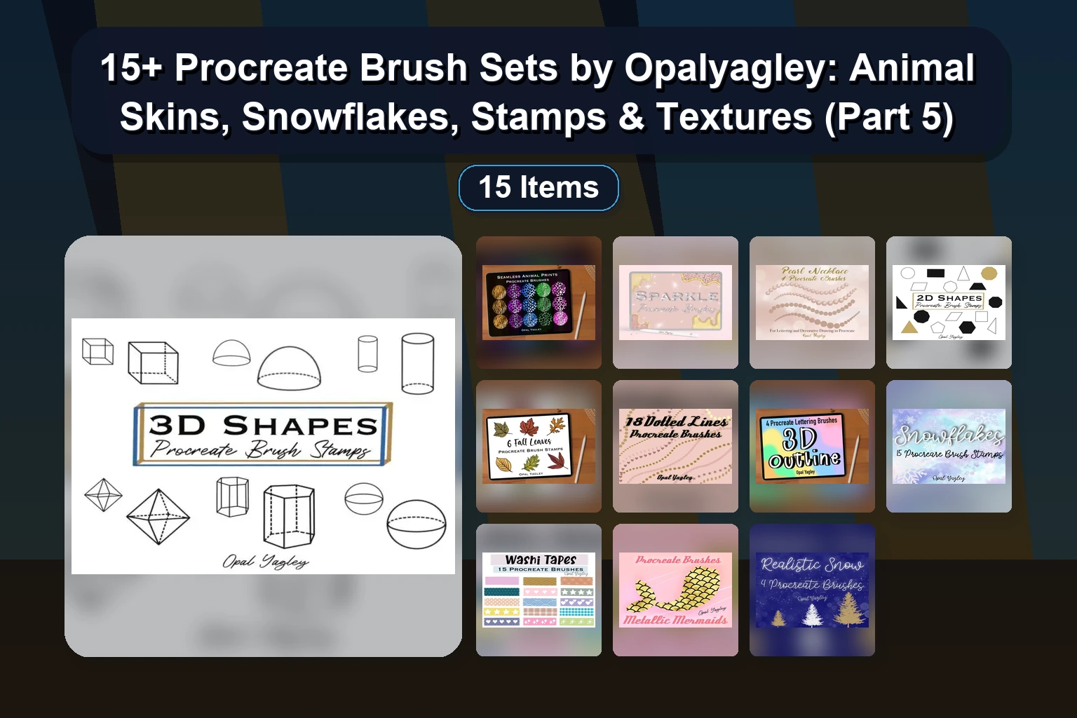 15+ Procreate Brush Sets by Opalyagley: Animal Skins, Snowflakes, Stamps & Textures (Part 5)