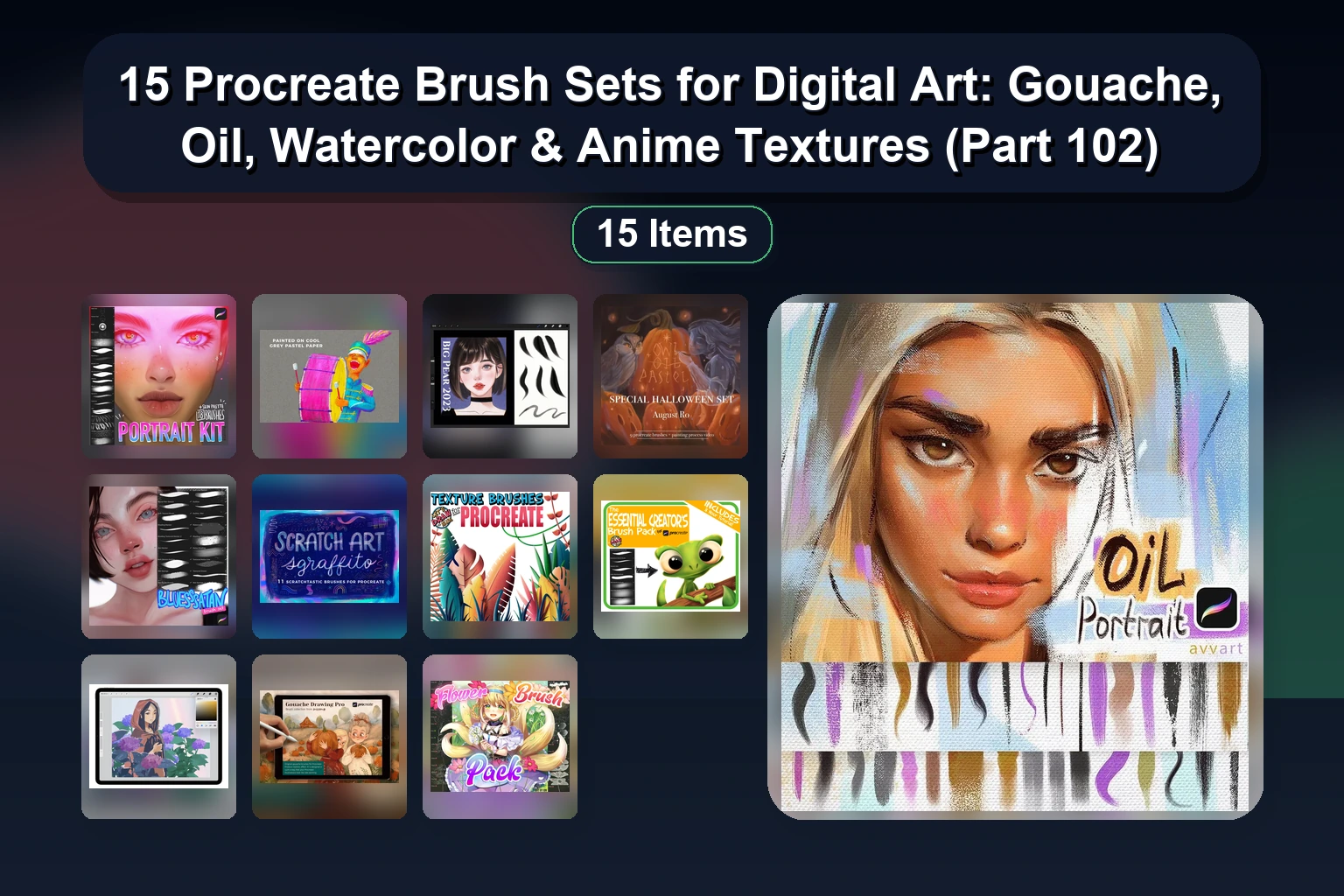 200+ Procreate Brushes & Stamps for Anime, Portrait, Texture & Nature Art (Selected Assets Part 101)