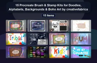 15 Procreate Brush & Stamp Kits for Doodles, Alphabets, Backgrounds & Boho Art by creativefabrica