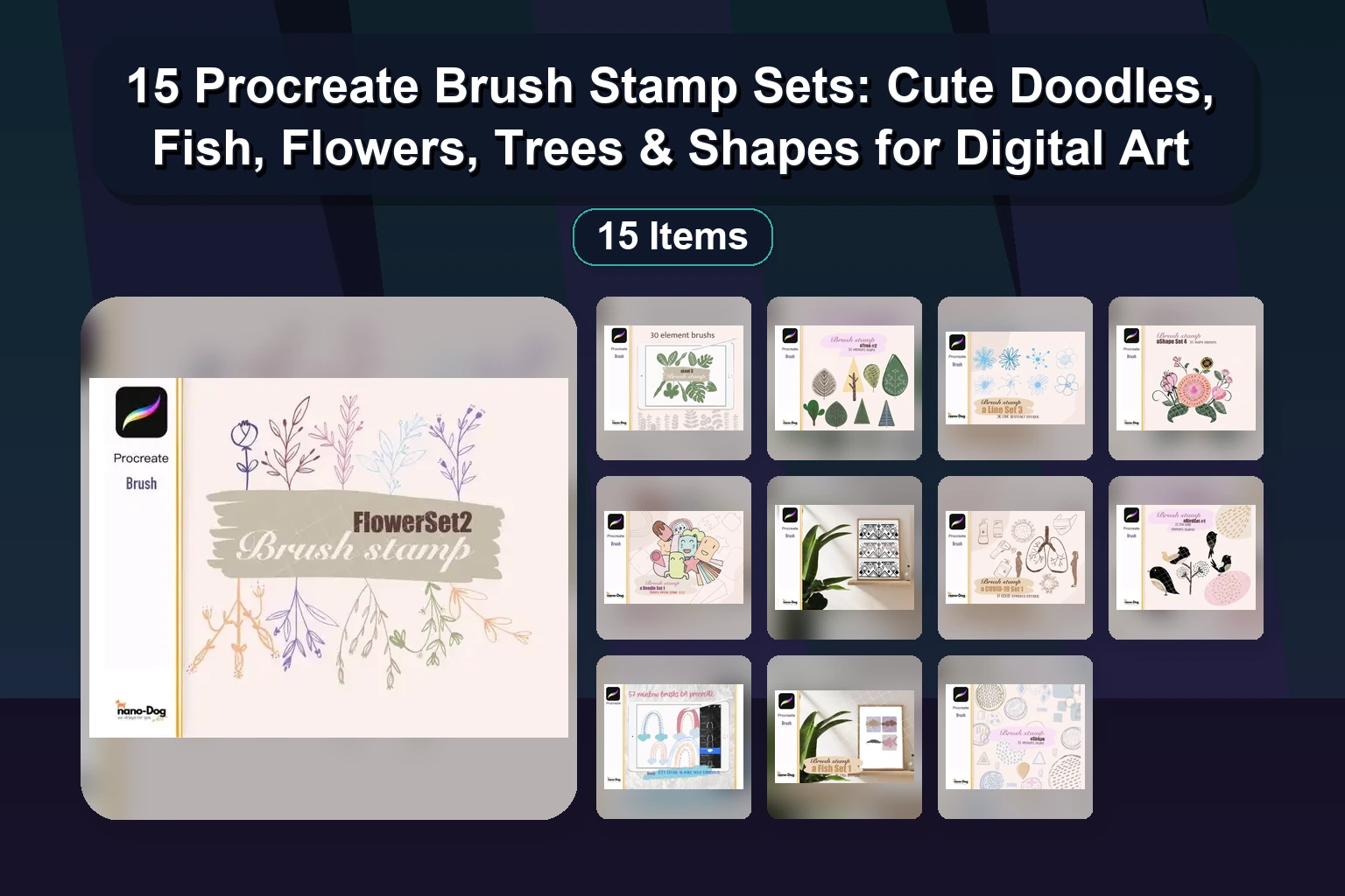 15 Procreate Brush Stamps: Kitchen Tools, Christmas, Cactus, Cats & More by nanodog-shop (Selected Assets Part 189)