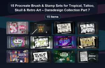 15 Procreate Brush & Stamp Sets for Tropical, Tattoo, Skull & Retro Art – Dansdesign Collection Part 7