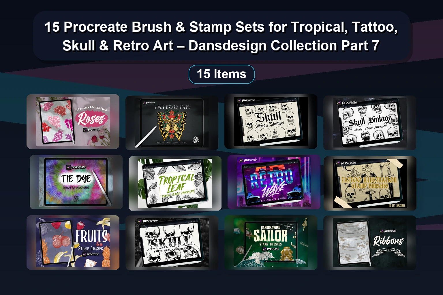15 Procreate Brush & Stamp Sets for Tropical, Tattoo, Skull & Retro Art – Dansdesign Collection Part 7 1 15 Procreate Brush & Stamp Sets for Tropical, Tattoo, Skull & Retro Art – Dansdesign Collection Part 7 15 Procreate Brush Stamp Sets for Tropical Tattoo Skull Re collage e8116677 1781887213