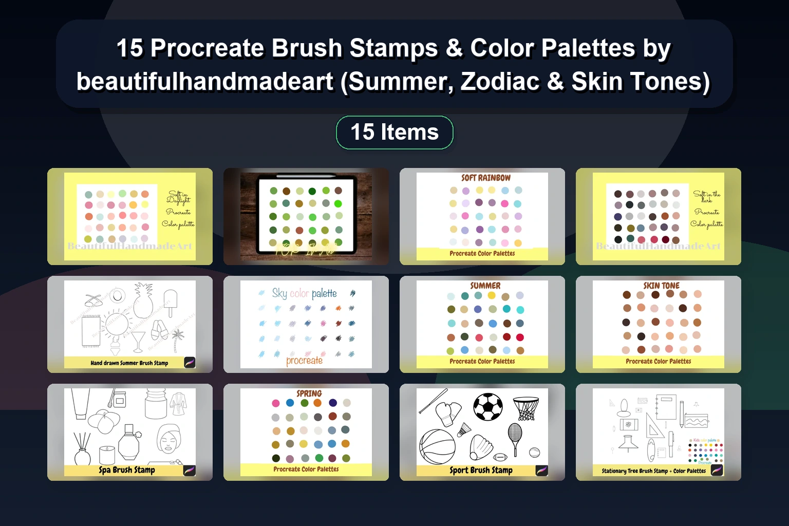 Procreate Brush Stamps & Color Palettes for Digital Art | beautifulhandmadeart Collection Part 4