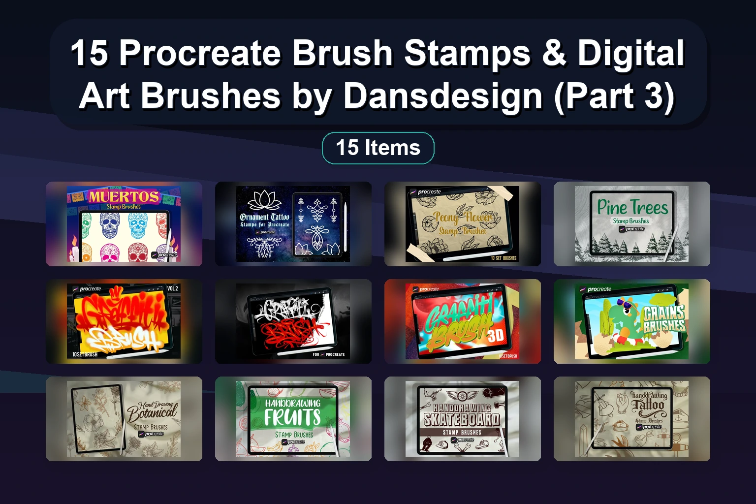 15 Procreate Brush & Stamp Sets for Tropical, Tattoo, Skull & Retro Art – Dansdesign Collection Part 7