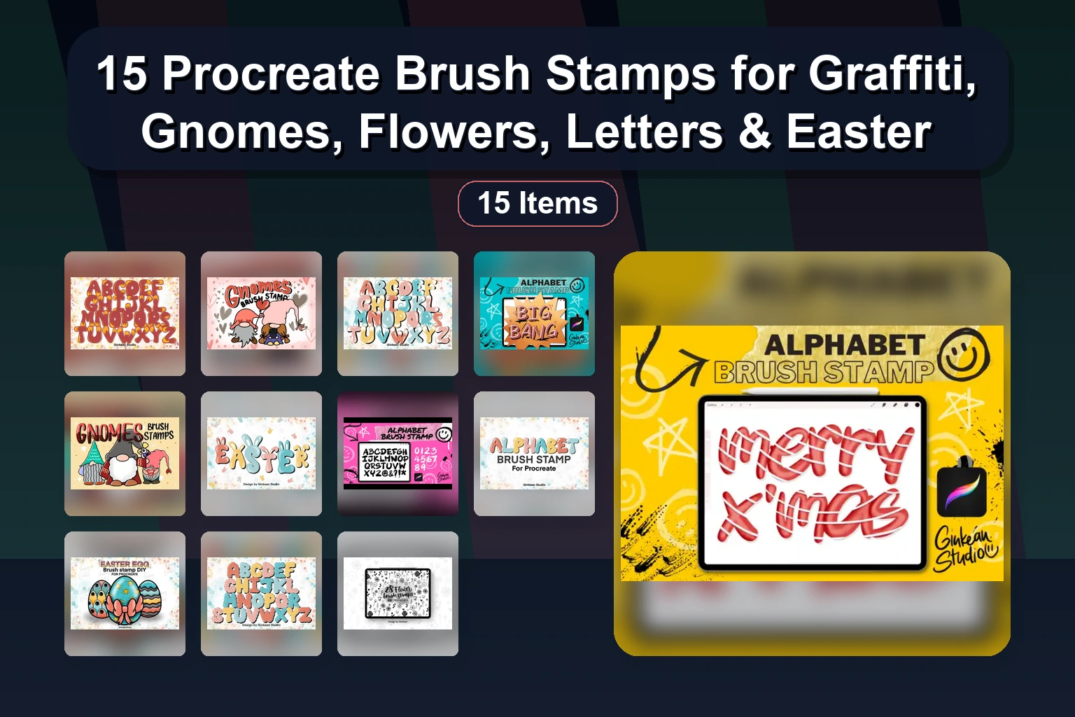 15 Procreate Brush Stamps for Graffiti, Gnomes, Flowers, Letters & Easter 1 15 Procreate Brush Stamps for Graffiti, Gnomes, Flowers, Letters & Easter 15 Procreate Brush Stamps for Graffiti Gnomes Flowers Letter collage d48f804c 1781853940