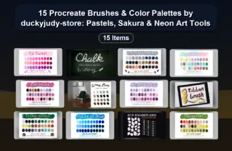 15 Procreate Brushes & Color Palettes by duckyjudy-store: Pastels, Sakura & Neon Art Tools