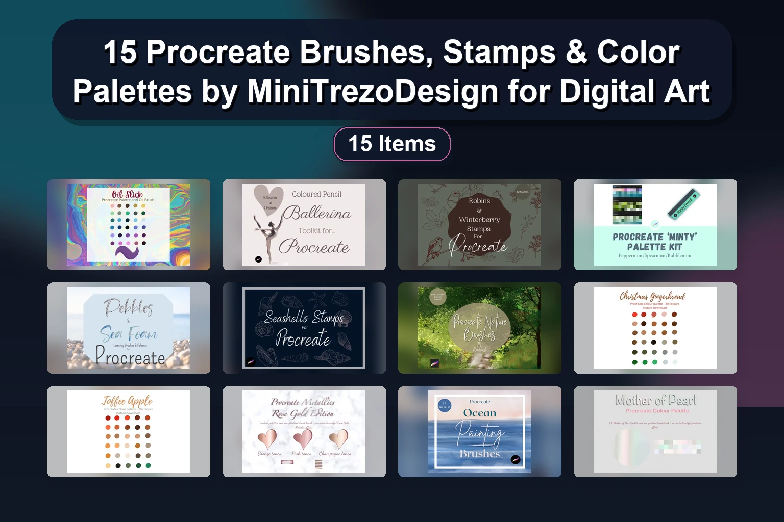 15 Procreate Brushes, Stamps & Color Palettes by MiniTrezoDesign for Digital Art 1 15 Procreate Brushes, Stamps & Color Palettes by MiniTrezoDesign for Digital Art 15 Procreate Brushes Stamps Color Palettes by MiniTrezoDesi collage bd0aafa8 1781887407