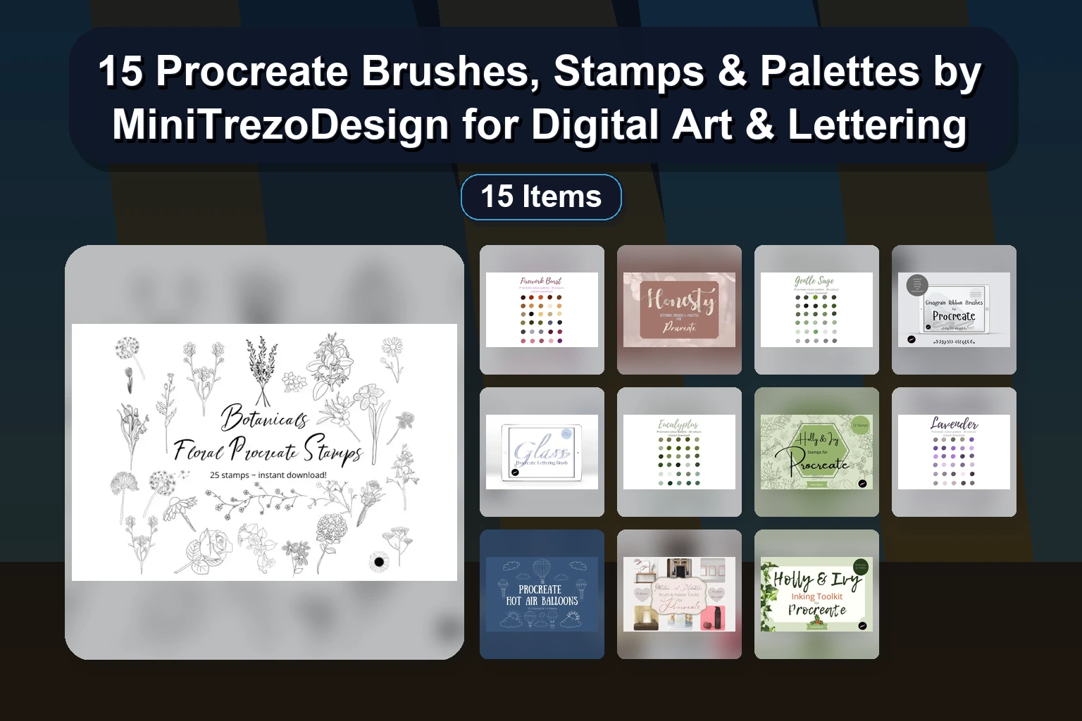 15 Procreate Brushes, Stamps & Palettes by MiniTrezoDesign for Digital Art & Lettering 15 Procreate Brushes Stamps Palettes by MiniTrezoDesign for collage 1e3b000b 1781887424