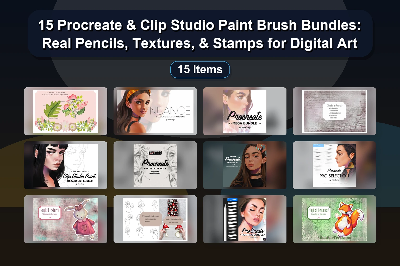25 Creative Procreate Brush Sets: From Christmas Characters & Fall Leaves to Markers, Watercolor & Mega Bundles