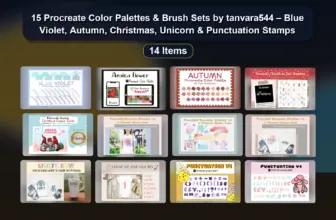 15 Procreate Color Palettes & Brush Sets by tanvara544 – Blue Violet, Autumn, Christmas, Unicorn & Punctuation Stamps