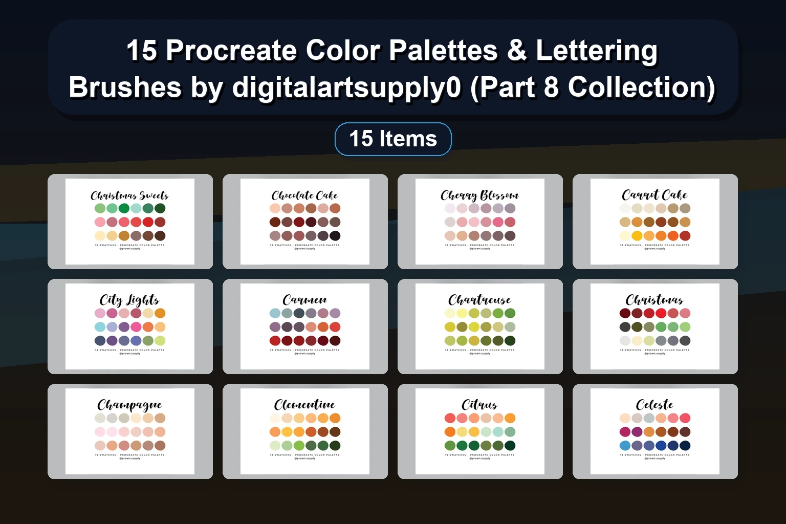 15 Procreate Color Palettes & Lettering Brushes by digitalartsupply0 (Part 8 Collection)