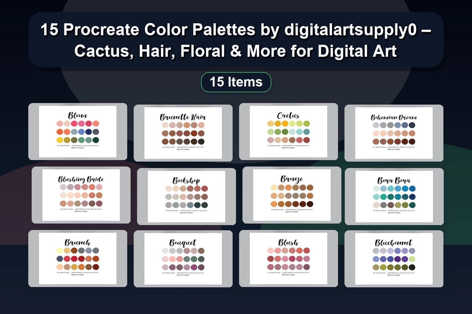 15 Procreate Color Palettes by digitalartsupply0 – Cactus, Hair, Floral & More for Digital Art