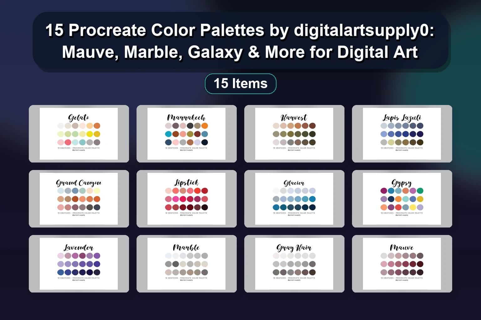 15 Procreate Color Palettes by digitalartsupply0: Mauve, Marble, Galaxy & More for Digital Art 15 Procreate Color Palettes by digitalartsupply0 Mauve Marbl collage 9d92eaeb 1781887917