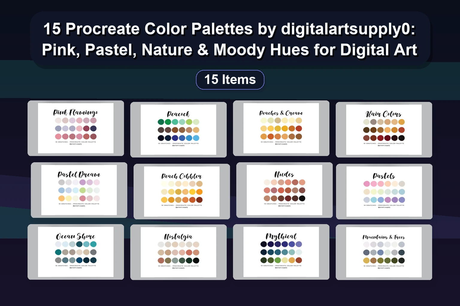 15 Procreate Color Palettes by digitalartsupply0: Mauve, Marble, Galaxy & More for Digital Art