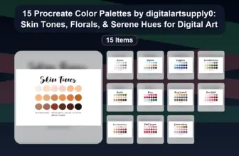 15 Procreate Color Palettes by digitalartsupply0: Skin Tones, Florals, & Serene Hues for Digital Art