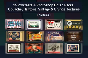 15 Procreate & Photoshop Brush Packs: Gouache, Halftone, Vintage & Grunge Textures