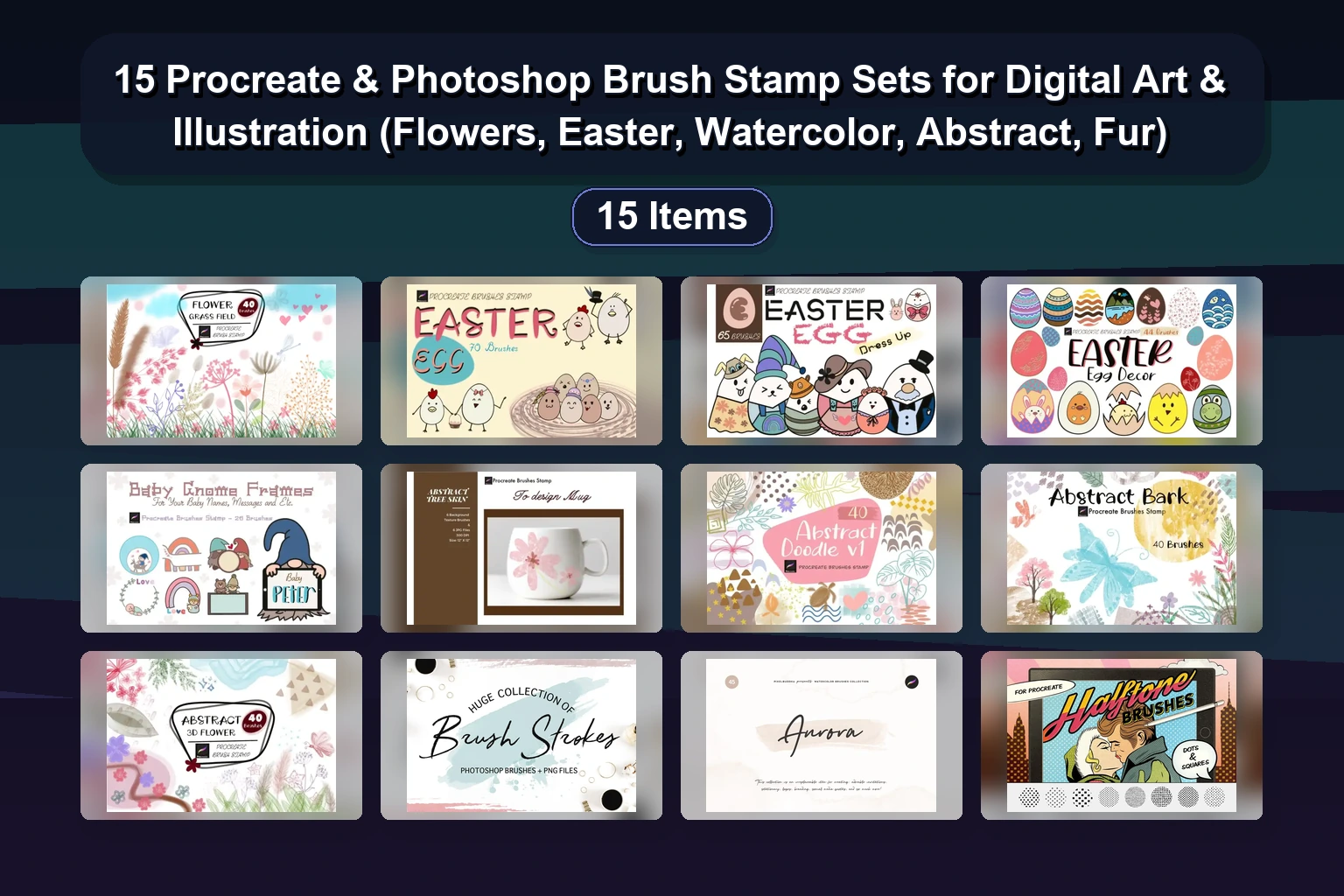 Fur, Texture & Vintage Comic Brush Sets for Procreate & Photoshop – Selected Assets Part 145