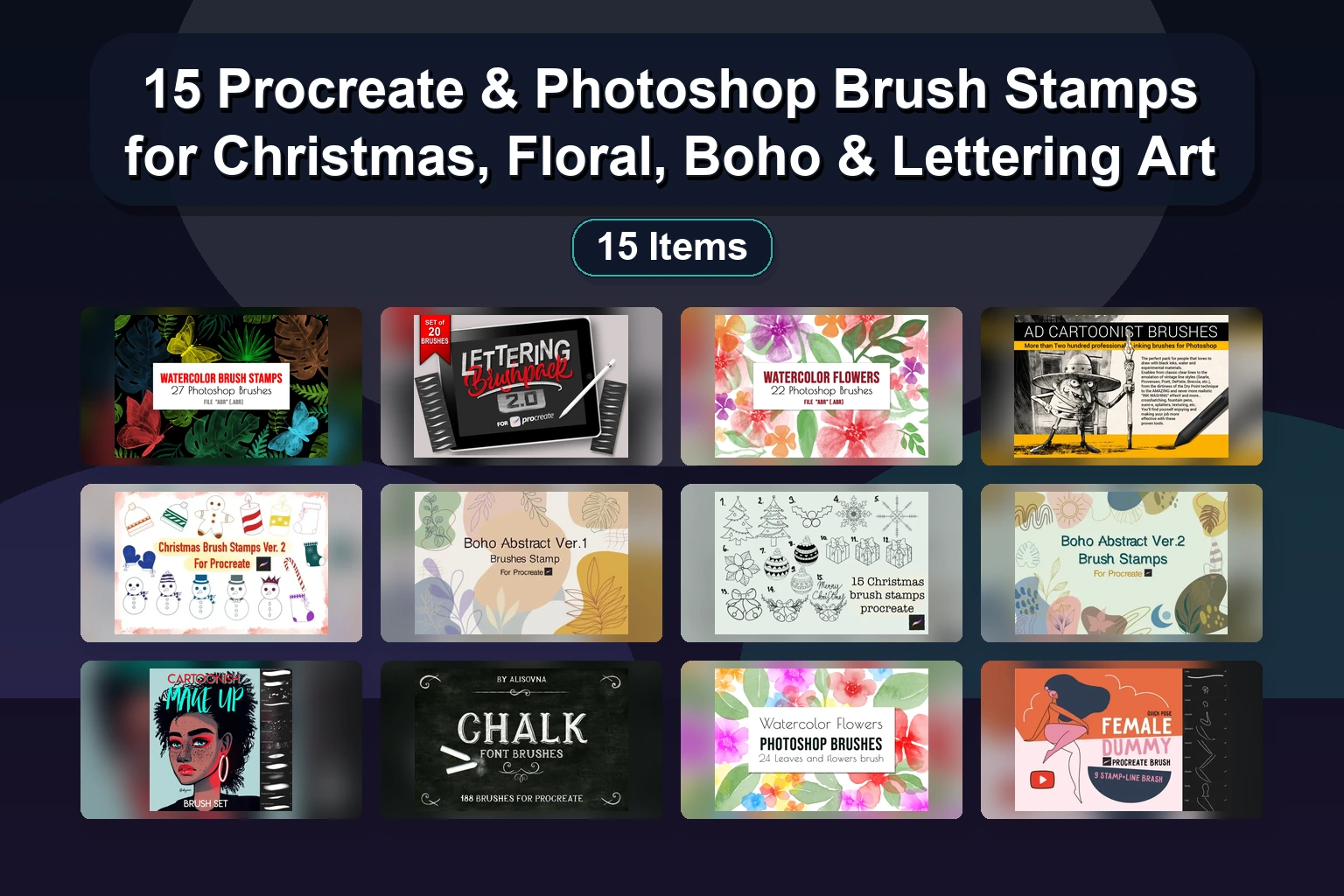20 Procreate Brush Stamps, Color Palettes & Digital Papers for Mandalas, Seasons & Zodiac Art