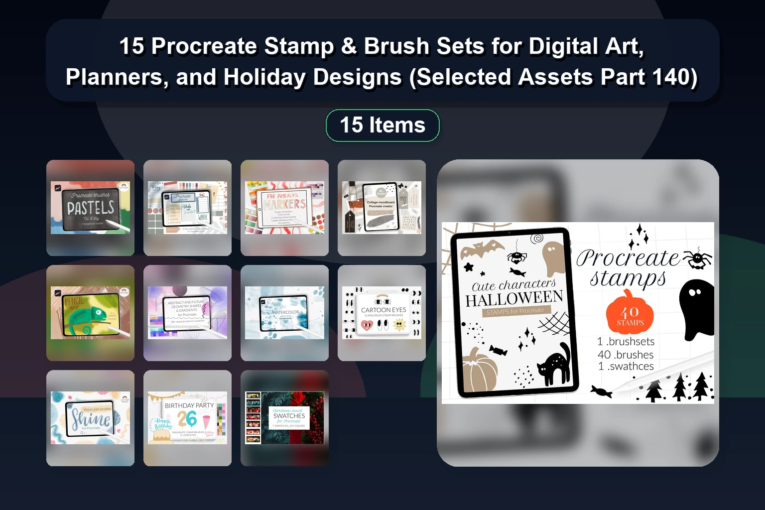 Procreate Brush & Stamp Collection for Seasonal, Animal, & Fantasy Art | 22-Item Digital Art Bundle