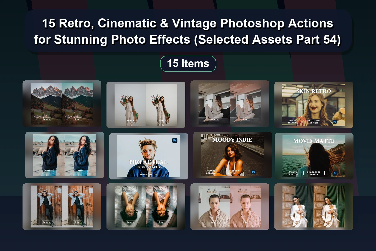 15 Premium Photoshop Actions & Effects Pack: Forever Together, Multiple Exposure & More