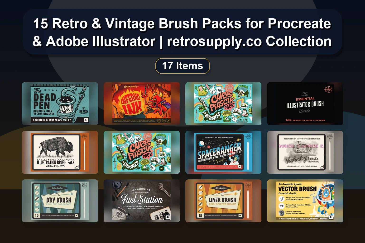 RetroSupply Co. Part 3: 17 Best Procreate, Illustrator, Photoshop & Clip Studio Paint Brush Packs for Vintage & Digital Art