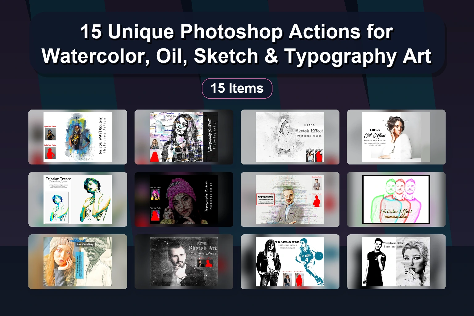 15 Unique Photoshop Actions for Watercolor, Oil, Sketch & Typography Art 15 Unique Photoshop Actions for Watercolor Oil Sketch Typog collage 7e0d82f2 1781863838